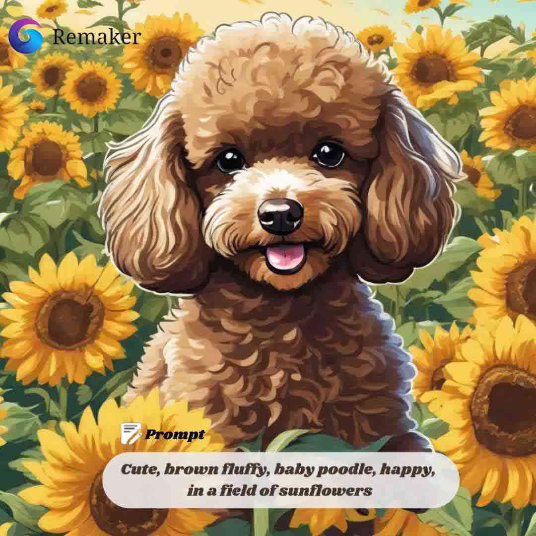 cute puppy in sunflower bush generated with ai image generation tool