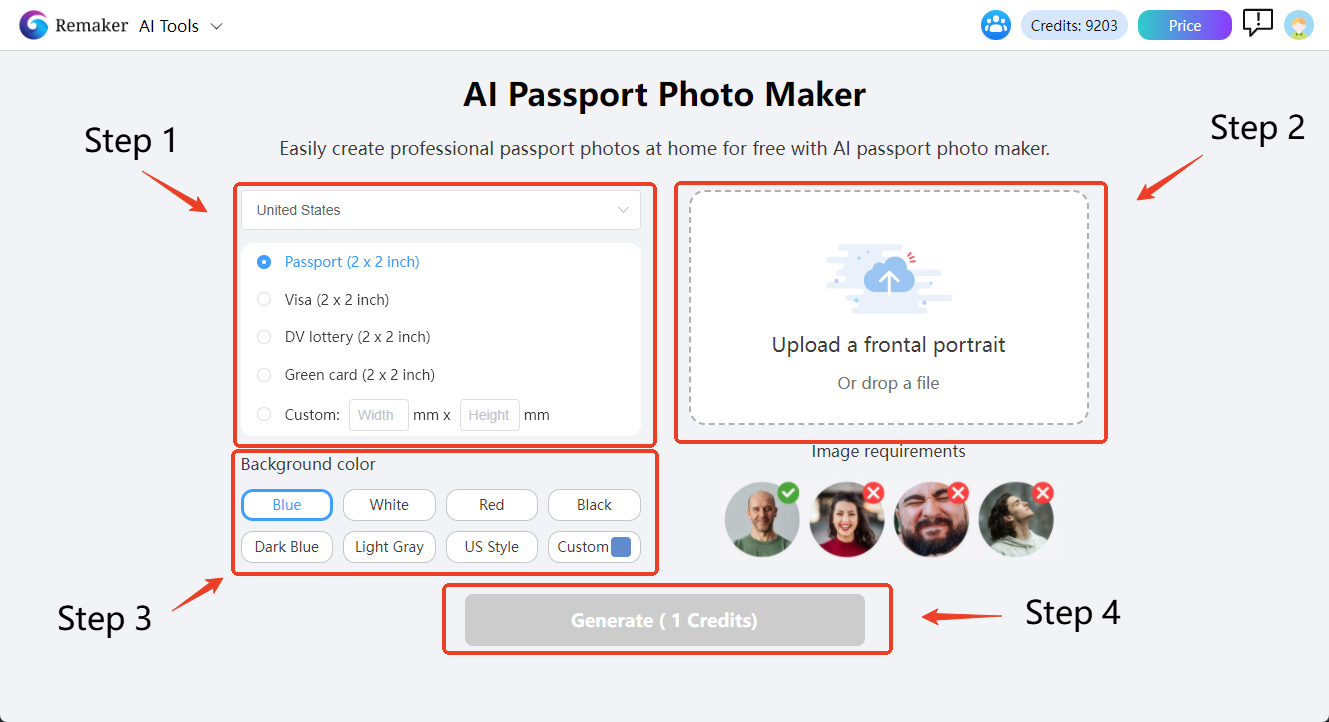 step guide of passport photo maker