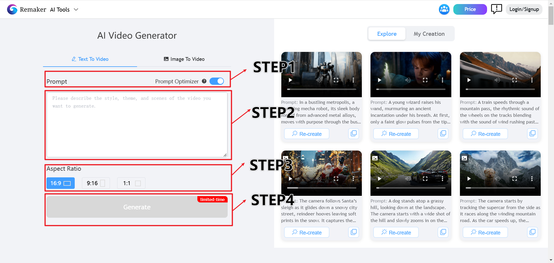 step by step guide of Text To Video Generator